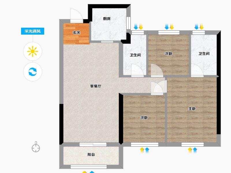 福建省-福州市-龙湖盛天兰园 | 春江天玺-70.77-户型库-采光通风