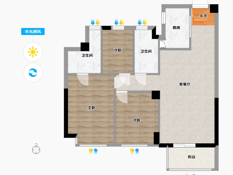 福建省-福州市-武夷澜庭-69.39-户型库-采光通风