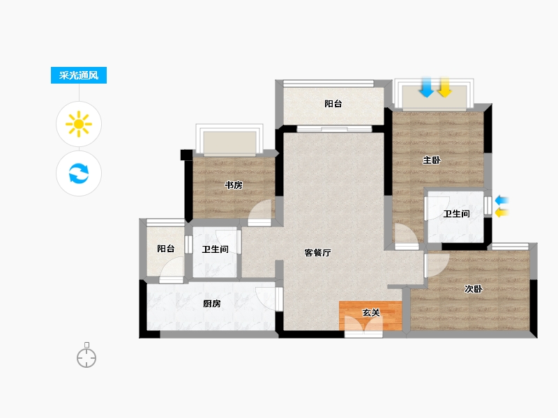 重庆-重庆市-蓝光悦江府-72.69-户型库-采光通风