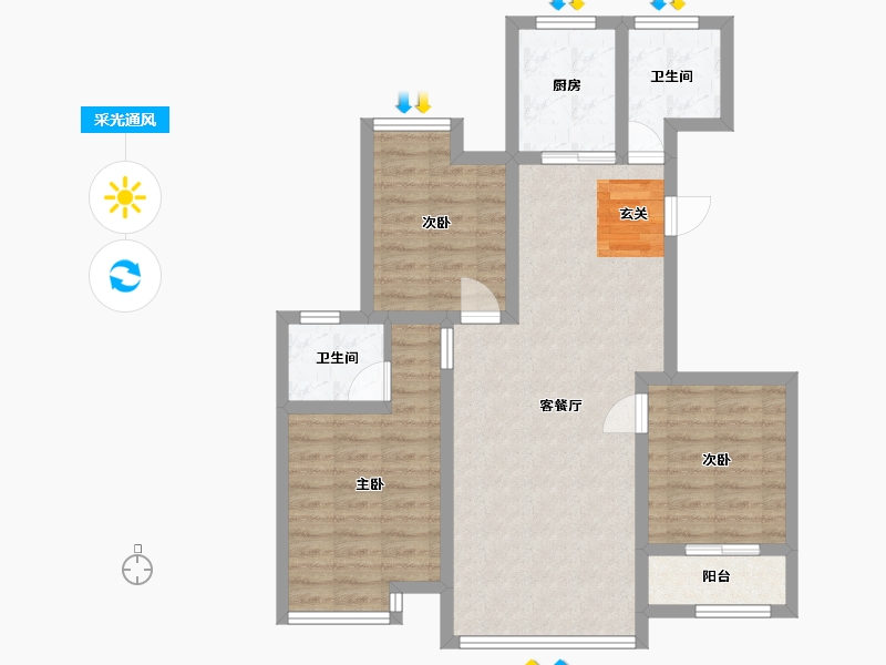 陕西省-宝鸡市-如园-80.05-户型库-采光通风