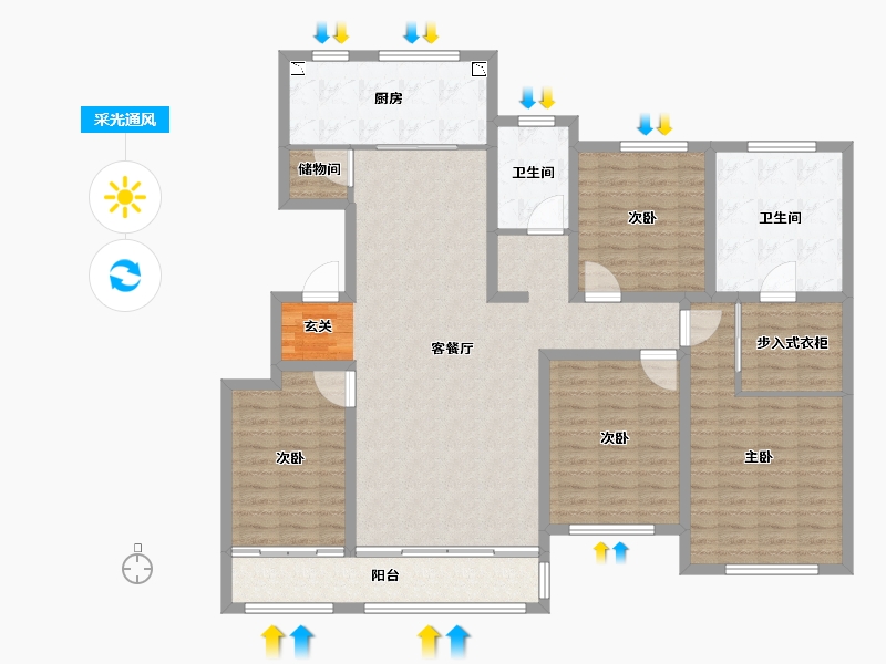 山东省-济南市-绿城百合花园-141.99-户型库-采光通风