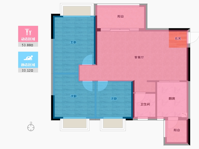 四川省-成都市-恒大翡翠龙庭-78.46-户型库-动静分区