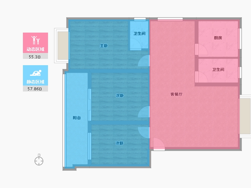 陕西省-汉中市-艺苑小区四期-102.15-户型库-动静分区