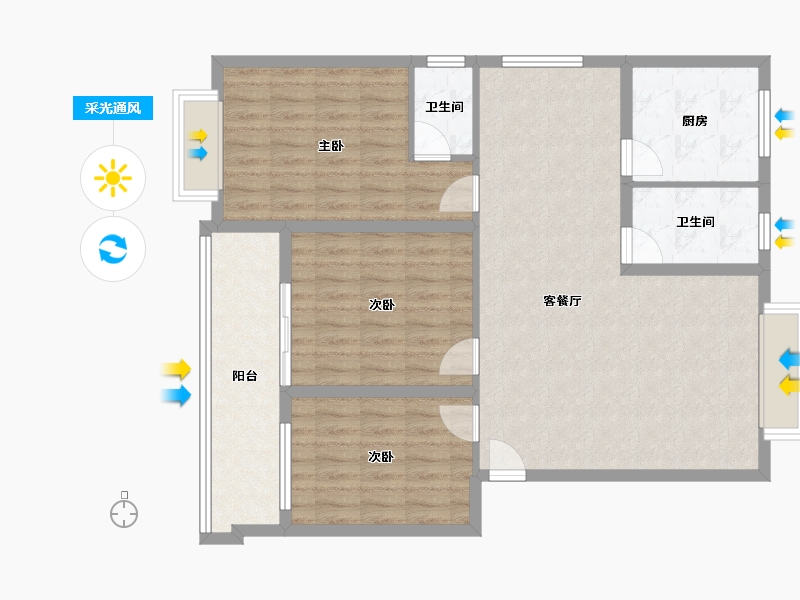 陕西省-汉中市-艺苑小区四期-102.15-户型库-采光通风