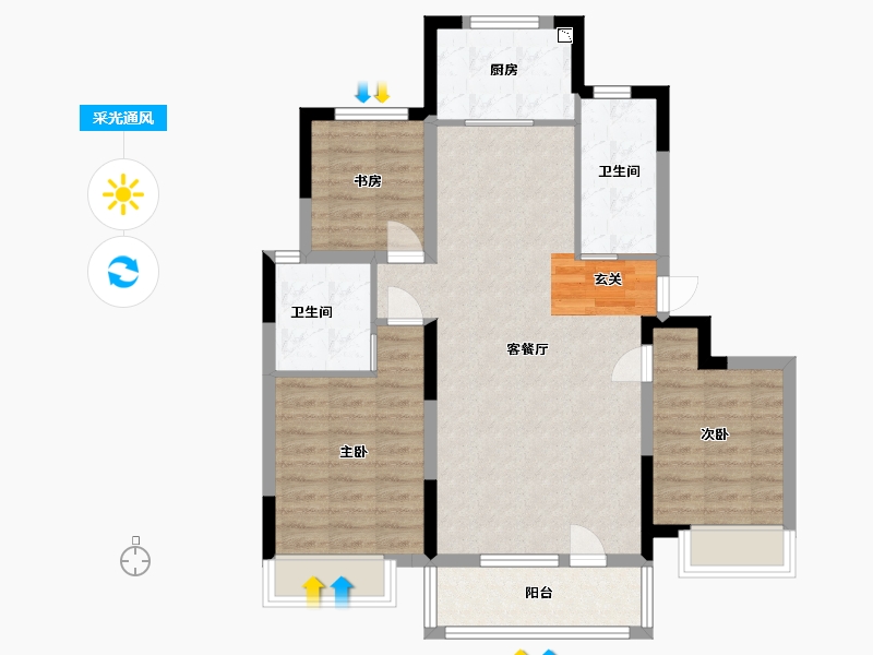 山东省-青岛市-鑫江花漾里-84.00-户型库-采光通风