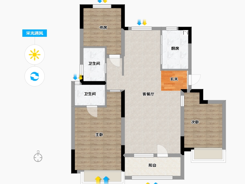 山东省-青岛市-鑫江花漾里-94.40-户型库-采光通风