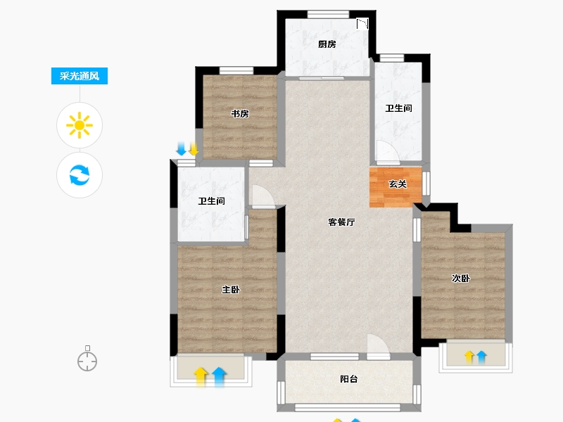 山东省-青岛市-鑫江花漾里-84.00-户型库-采光通风