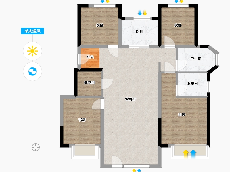 辽宁省-大连市-保利金地湖光山语-93.92-户型库-采光通风