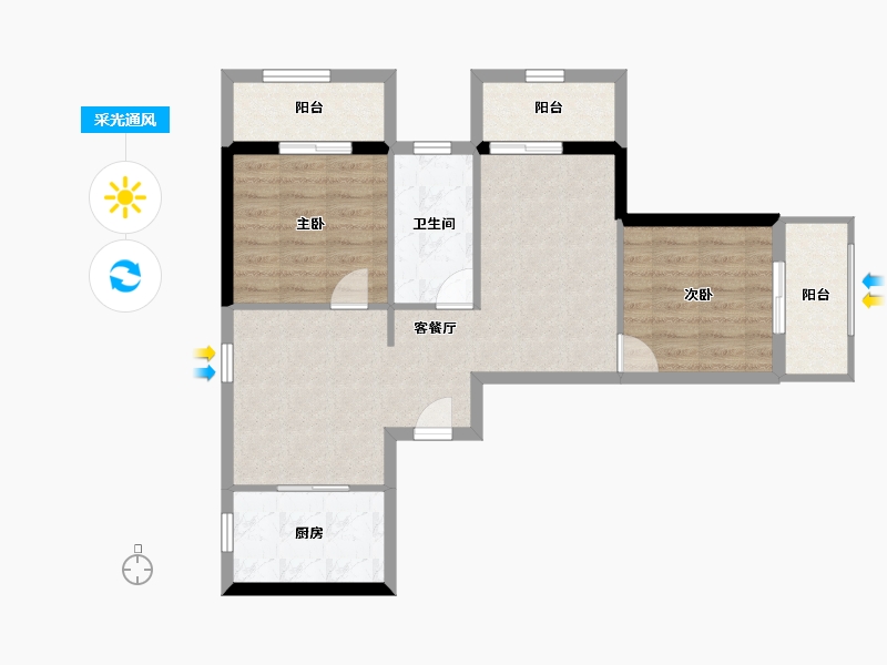 福建省-厦门市-湖边御景-73.60-户型库-采光通风