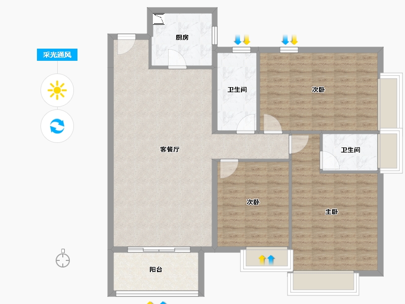 青海省-海南藏族自治州-海口华润中心-109.06-户型库-采光通风