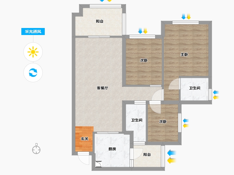 四川省-南充市-鸿通・翡翠城・紫云府-74.99-户型库-采光通风