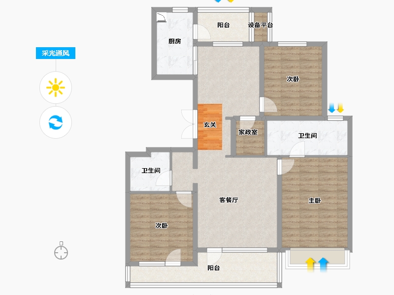 河北省-石家庄市-润德万科翡翠公园-109.00-户型库-采光通风