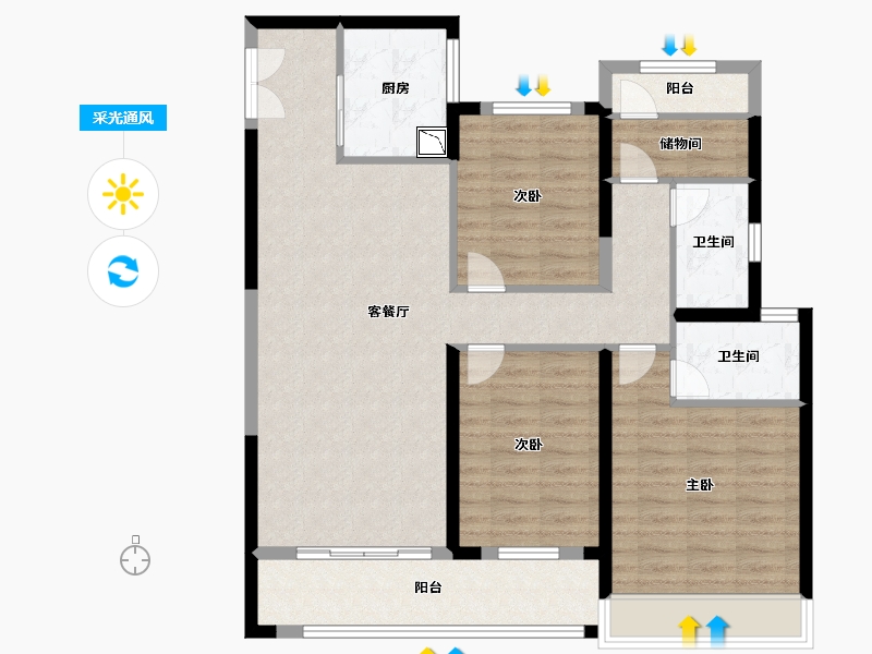 浙江省-温州市-德信诚园-104.00-户型库-采光通风