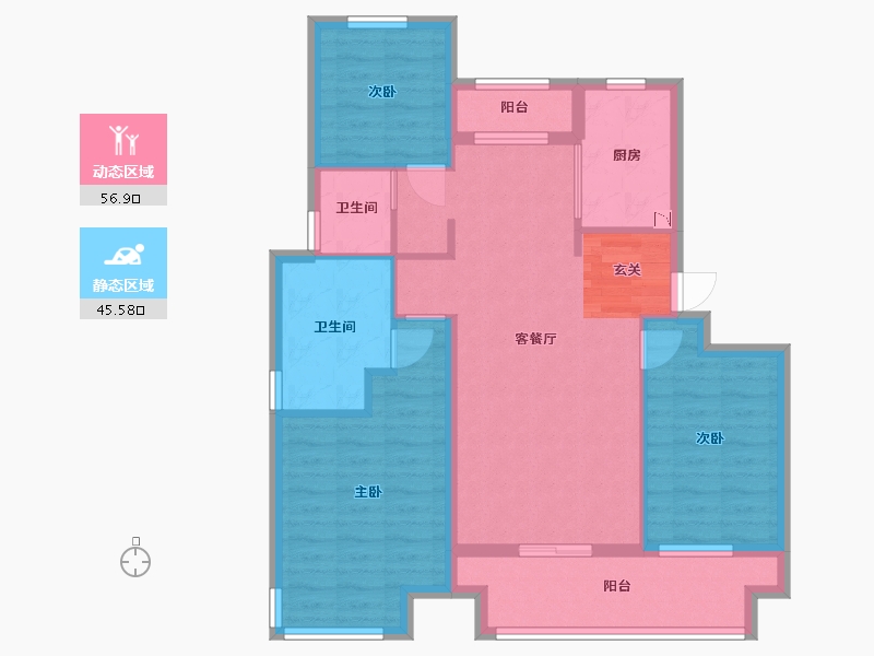 陕西省-西安市-陕建・荣华臻萃府-91.90-户型库-动静分区