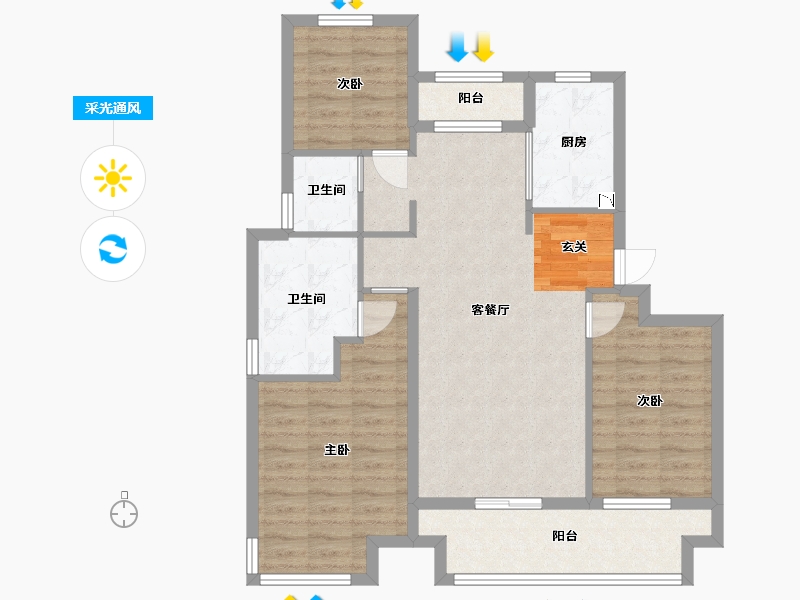 陕西省-西安市-陕建・荣华臻萃府-91.90-户型库-采光通风