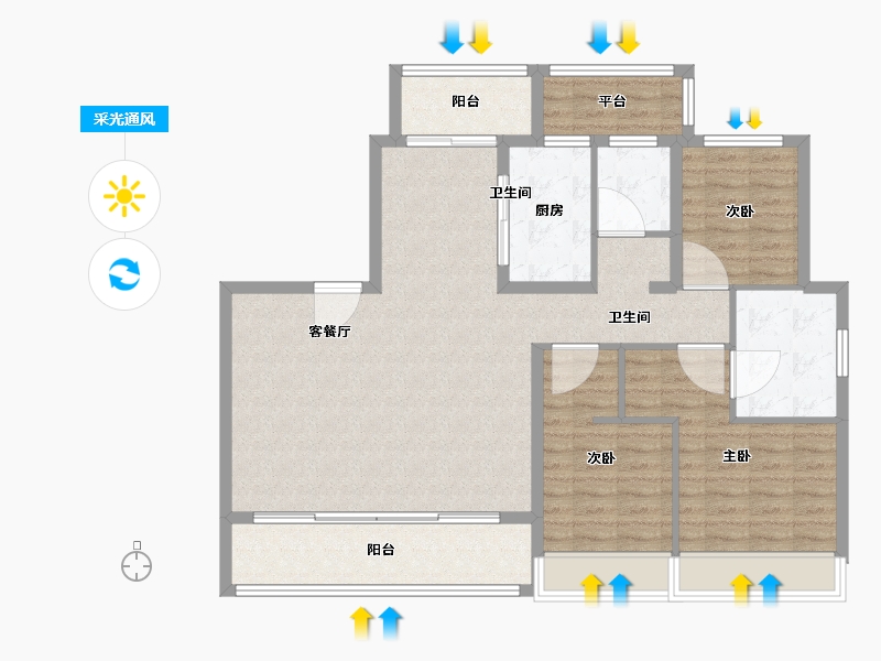 浙江省-温州市-温州万科古翠隐秀-114.40-户型库-采光通风