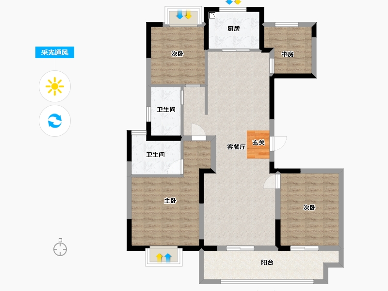 江苏省-常州市-紫云府-108.80-户型库-采光通风