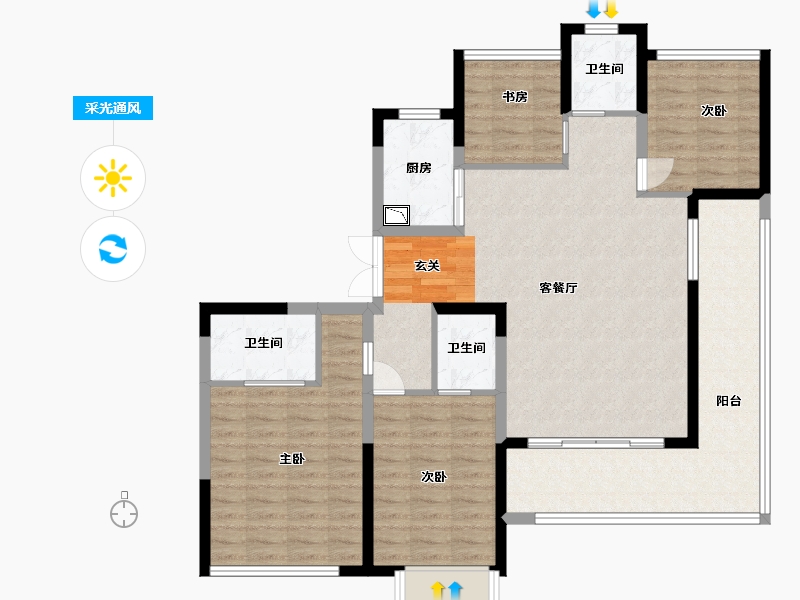 陕西省-商洛市-博园・澜庭叙-111.20-户型库-采光通风