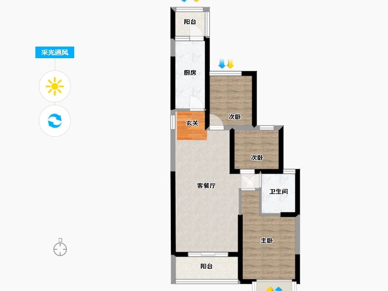 陕西省-渭南市-渭南恒大�B睿府-67.32-户型库-采光通风