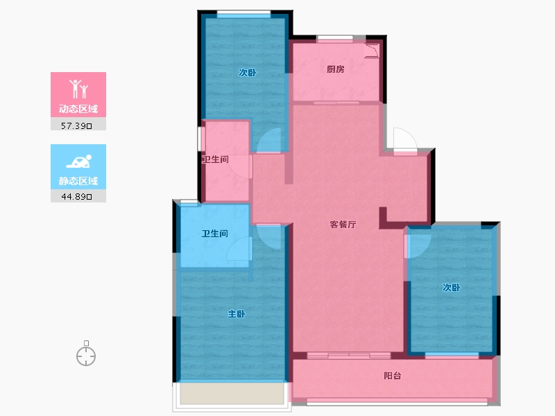 浙江省-温州市-富力中央公园二期-90.87-户型库-动静分区