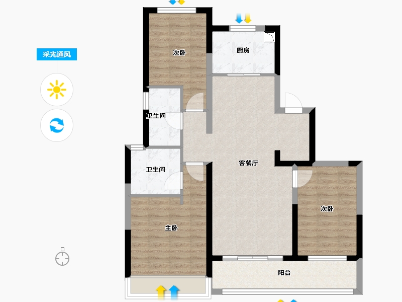 浙江省-温州市-富力中央公园二期-90.87-户型库-采光通风