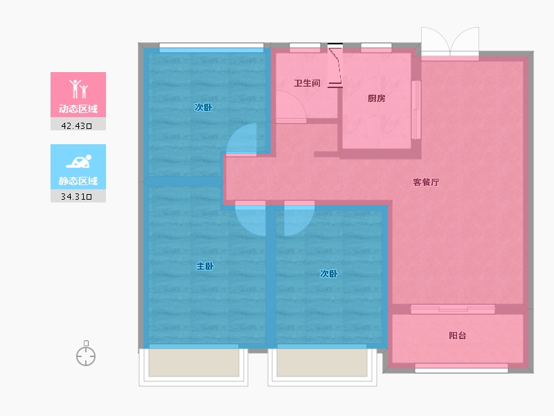 江苏省-苏州市-海上时光-67.60-户型库-动静分区