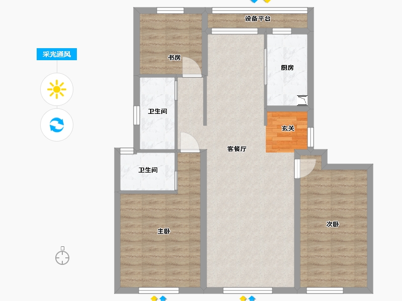 山东省-烟台市-中海万锦公馆-88.63-户型库-采光通风