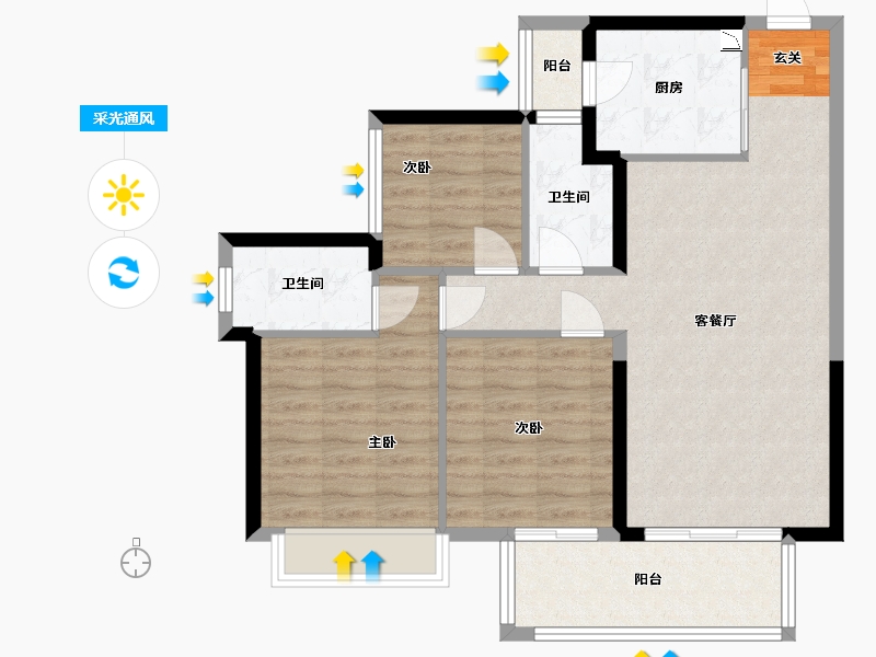 广西壮族自治区-南宁市-龙光玖珑华府-83.88-户型库-采光通风