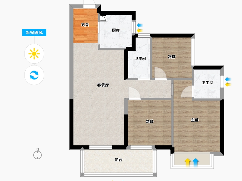 广西壮族自治区-南宁市-龙光天瀛-76.58-户型库-采光通风