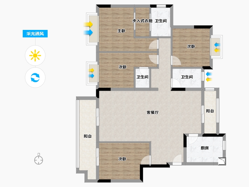 江苏省-镇江市-中南香漫园-129.76-户型库-采光通风