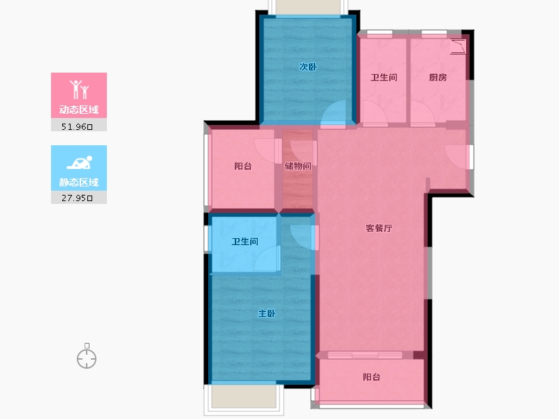 广东省-江门市-中梁旭辉壹号院-70.31-户型库-动静分区