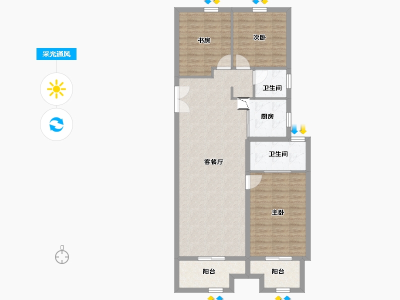 河南省-郑州市-正弘青云筑-96.54-户型库-采光通风