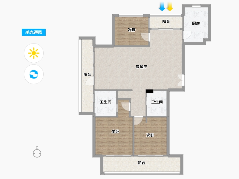 浙江省-杭州市-翡翠城-105.14-户型库-采光通风