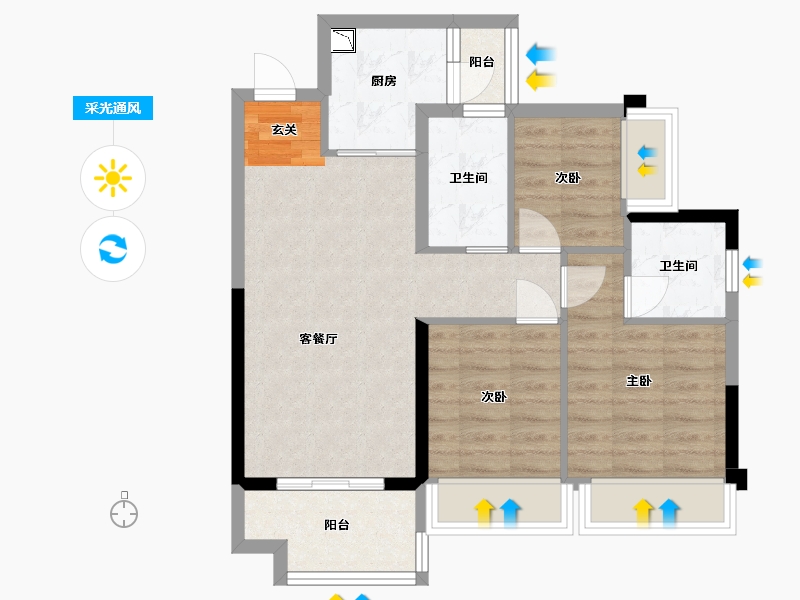 四川省-成都市-越秀亲爱里-66.45-户型库-采光通风