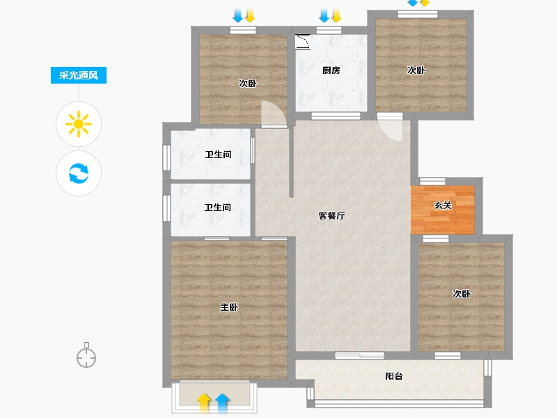 江苏省-扬州市-中海华樾-102.40-户型库-采光通风