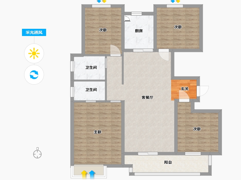 江苏省-扬州市-中海华樾-109.60-户型库-采光通风