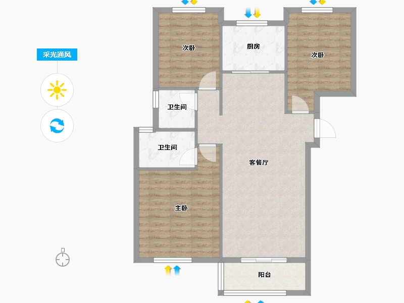 湖北省-荆门市-御水金都-90.55-户型库-采光通风