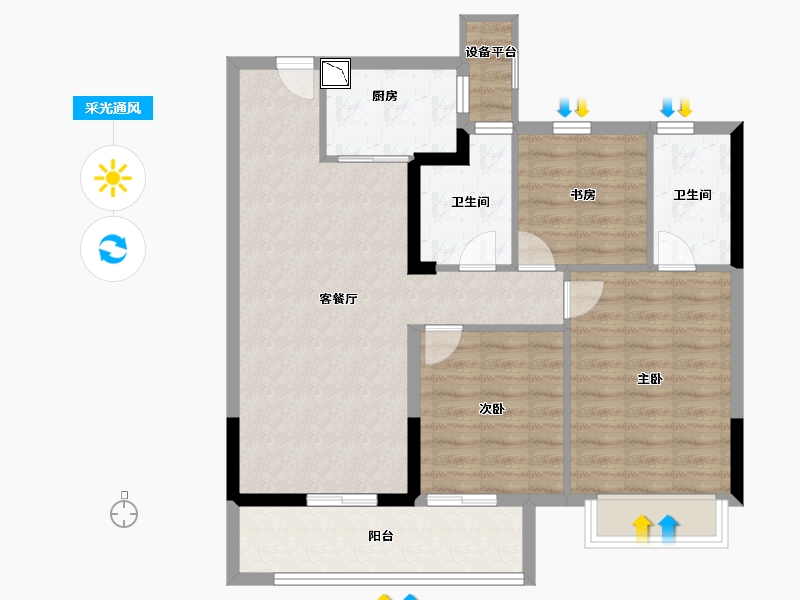 浙江省-杭州市-中粮瑞府-82.40-户型库-采光通风