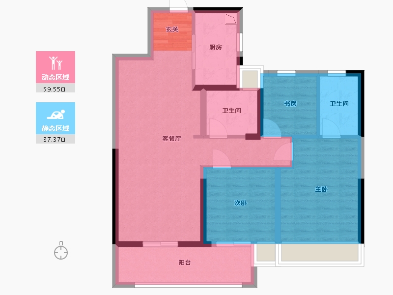 江苏省-扬州市-美的禹洲国宾府-86.41-户型库-动静分区