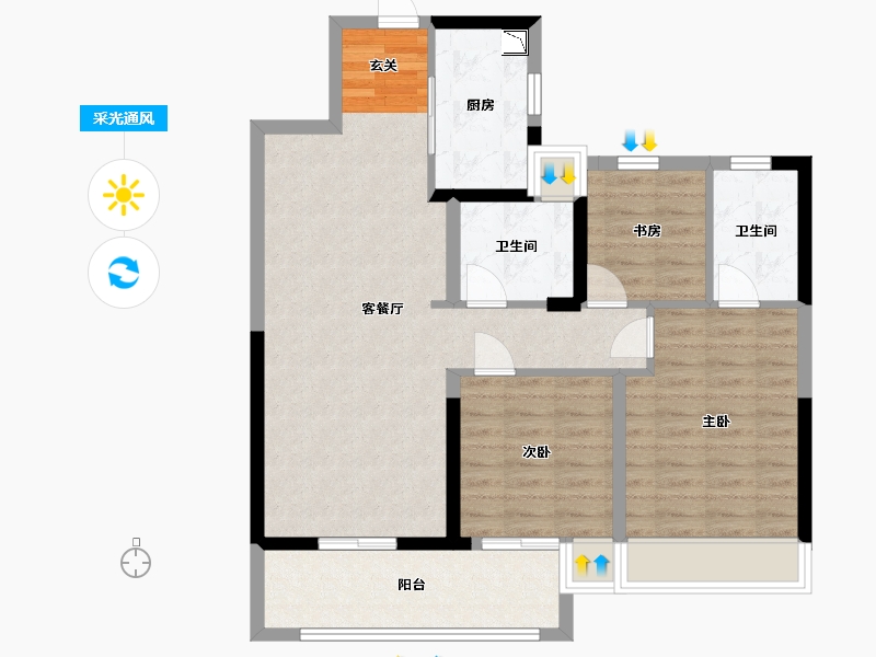 江苏省-扬州市-美的禹洲国宾府-86.41-户型库-采光通风