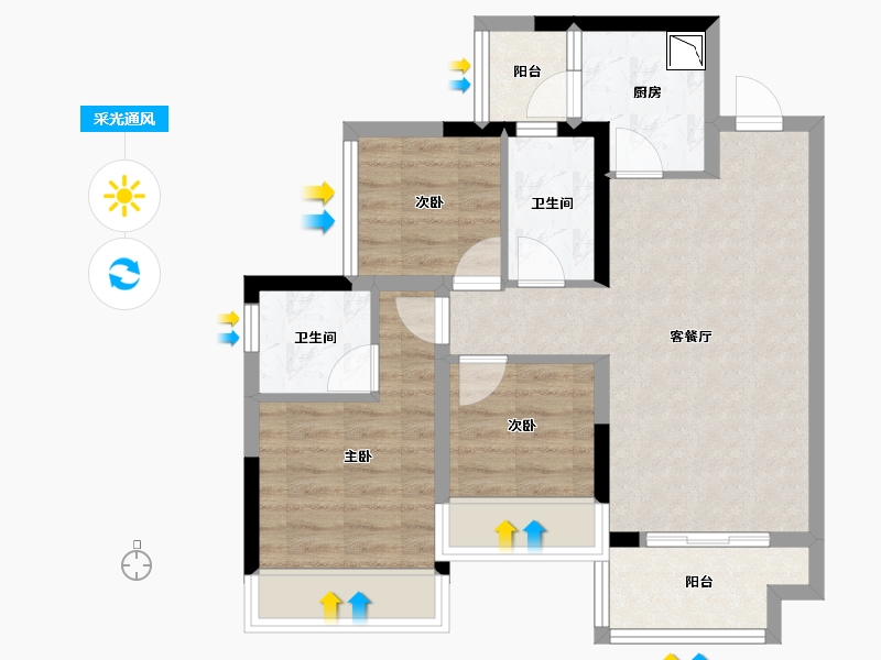 广西壮族自治区-桂林市-桂林融创九棠府-64.12-户型库-采光通风