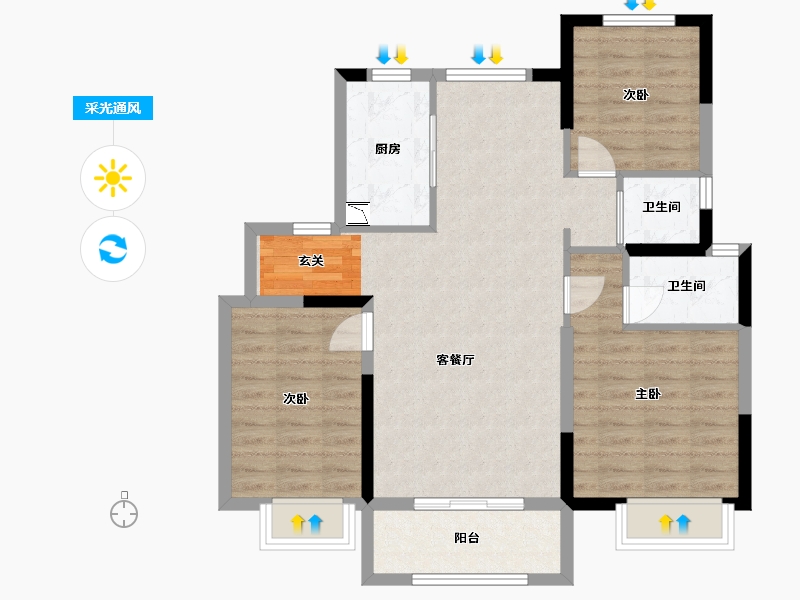 河北省-石家庄市-碧桂园云樾风华-85.60-户型库-采光通风