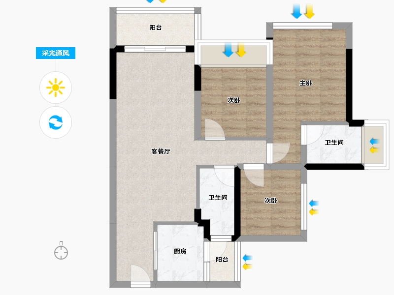 广东省-广州市-龙光天璞-69.38-户型库-采光通风