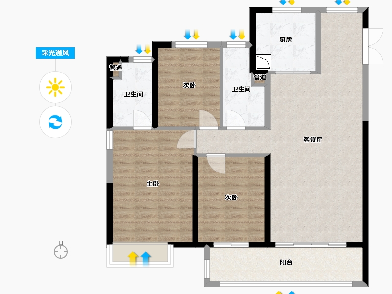 河南省-郑州市-富田城・九鼎华府-99.99-户型库-采光通风