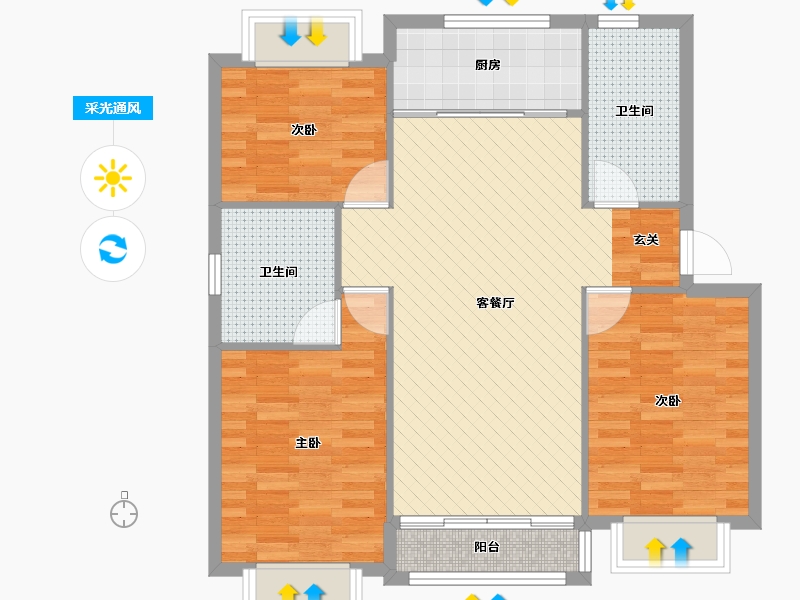 江苏省-苏州市-吴中区龙西路35号住宅区-86.46-户型库-采光通风