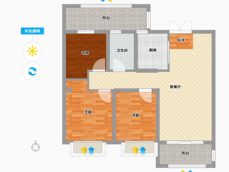 山东省-烟台市-山水名苑-80.00-户型库-采光通风