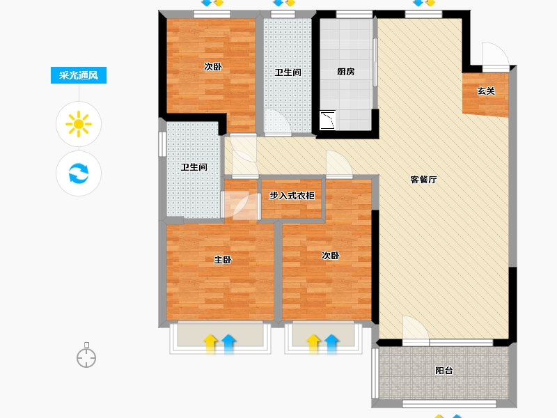 辽宁省-沈阳市-华润奉天九里-105.58-户型库-采光通风