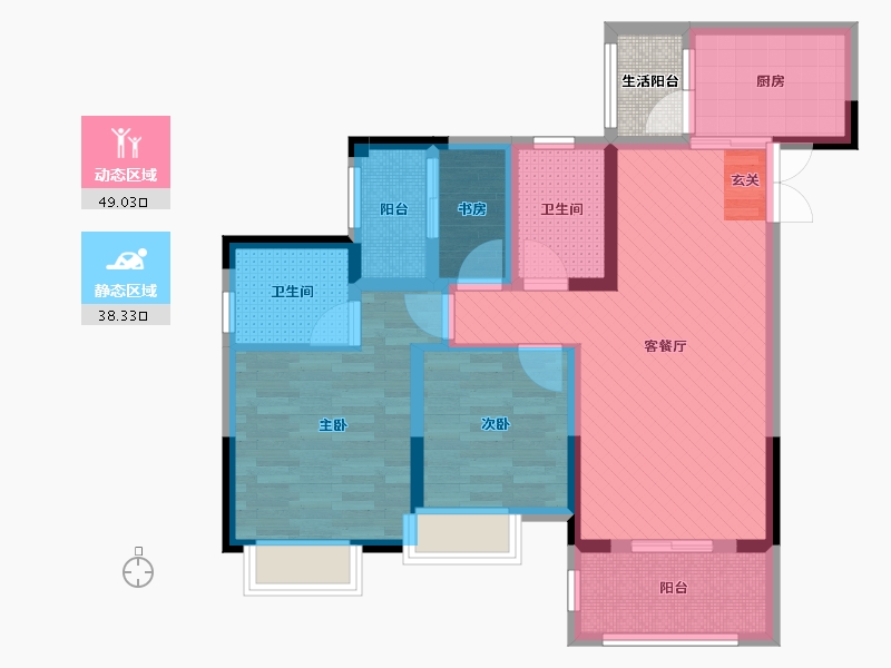 重庆-重庆市-晋愉盛世融城A区-77.16-户型库-动静分区