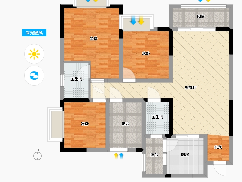 贵州省-遵义市-渝能佳苑-94.34-户型库-采光通风