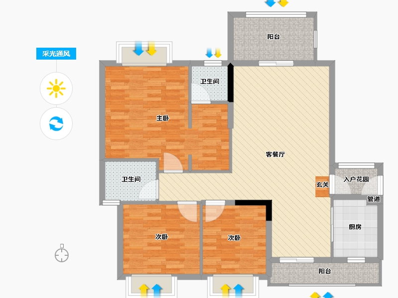 四川省-成都市-剑桥小镇-101.66-户型库-采光通风